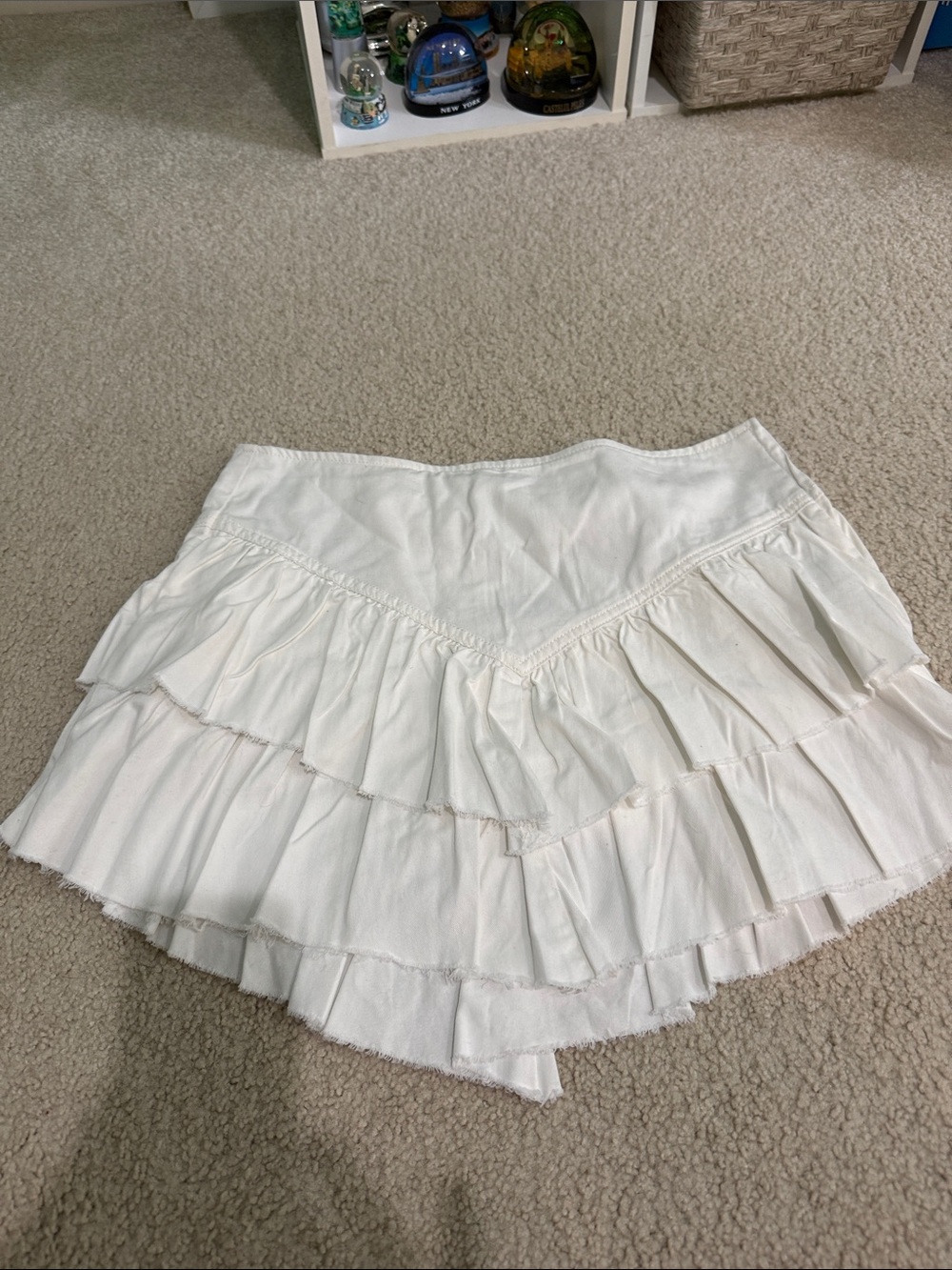 White Tiered Ruffle A-Line Mini Skirt